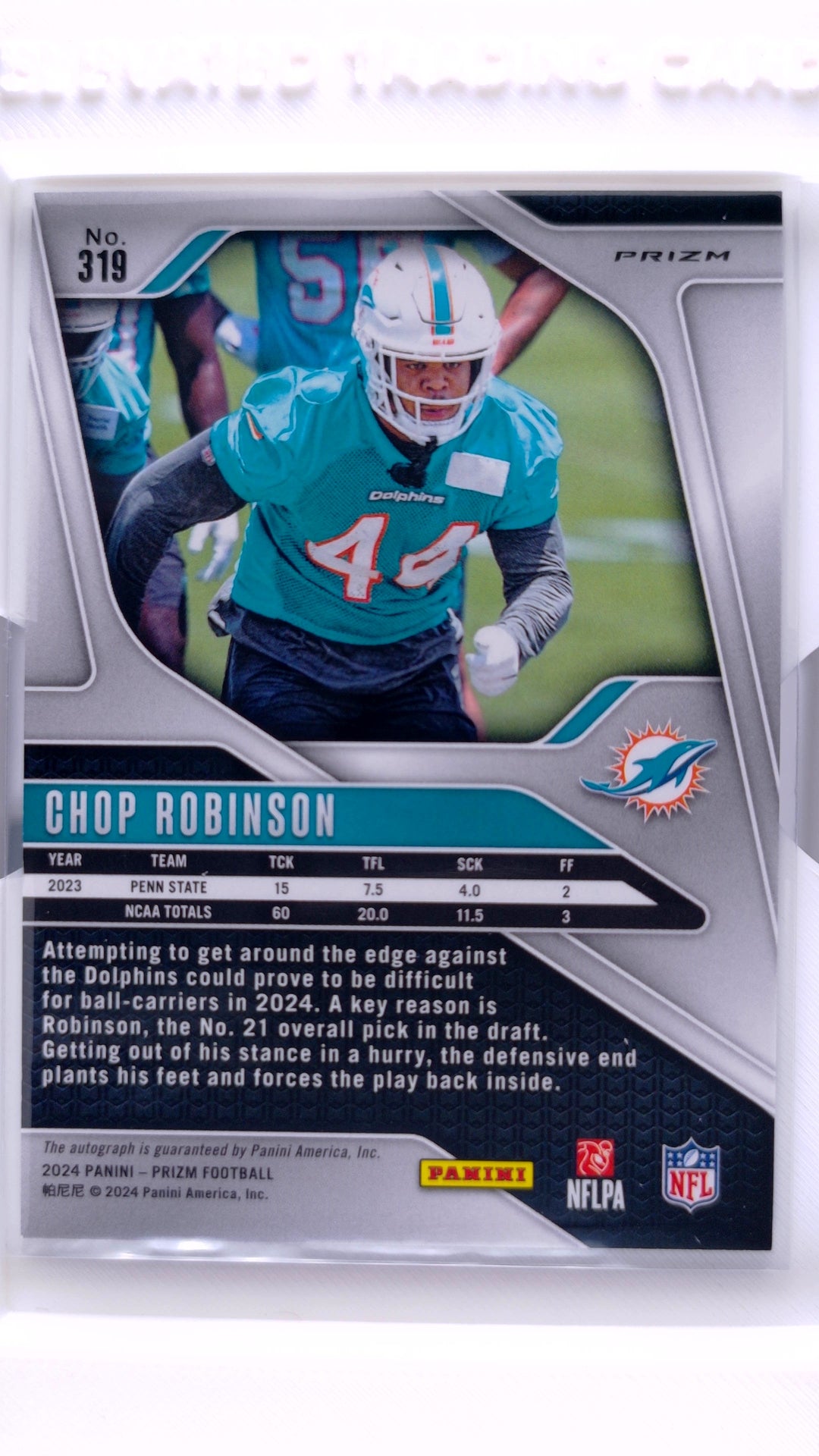 #319 Chop Robinson Rookie Rookie Autographs Prizm No Huddle No Huddle Prizm - back