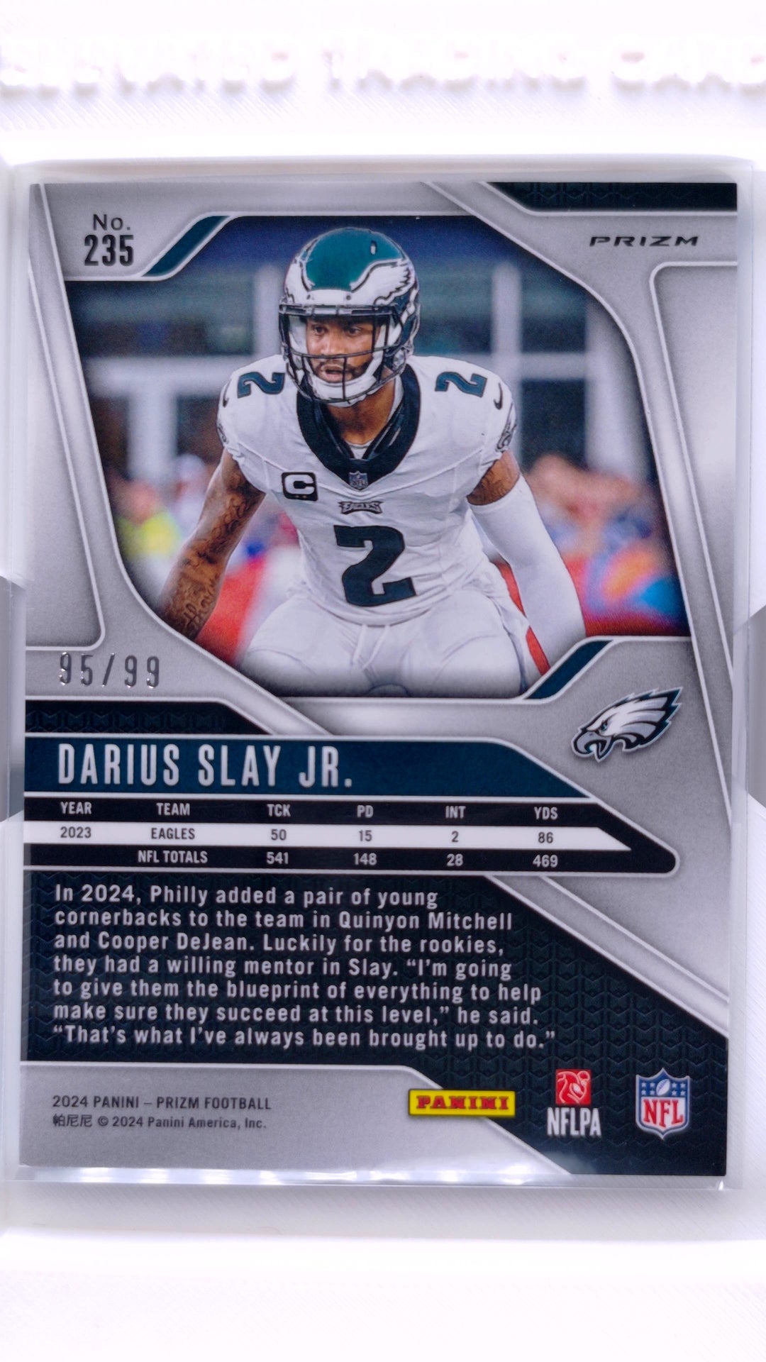 #235 Darius Slay Jr. No Huddle Blue Prizm #95/99 - back