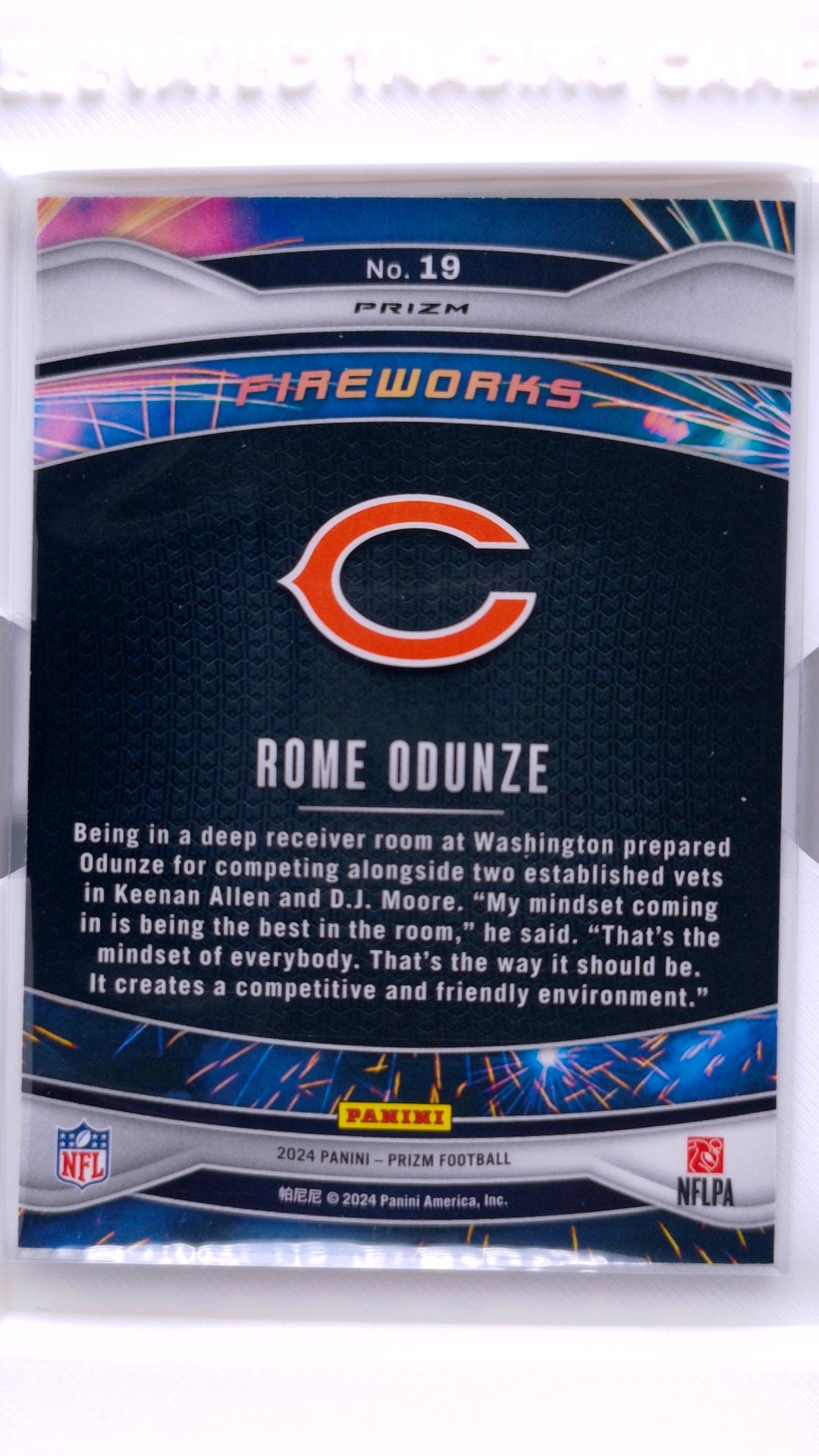 #19 Rome Odunze Rookie Fireworks No Huddle Prizm - back