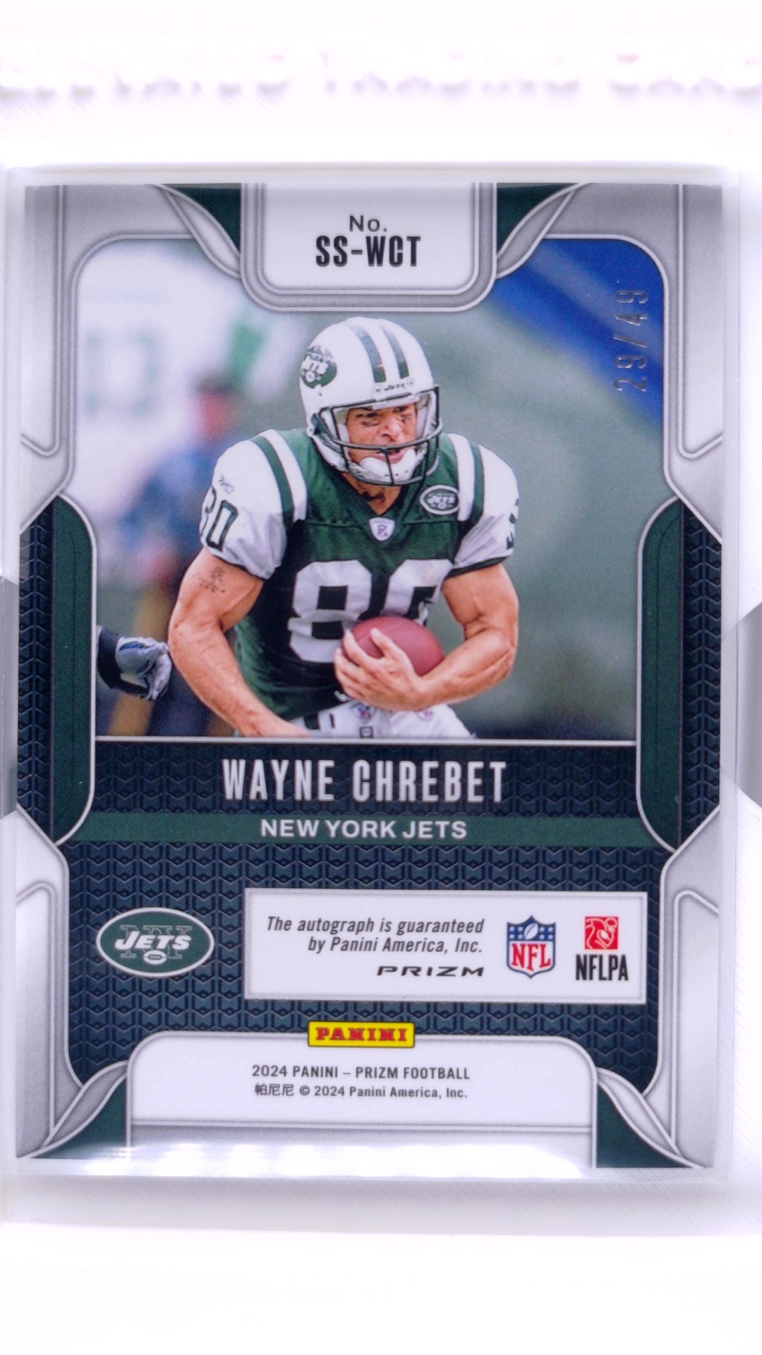 #SS-WCT Wayne Chrebet Sensational Signatures Purple Power Prizm #29/49 - back