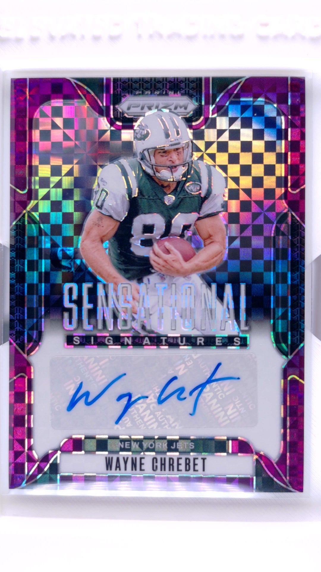 #SS-WCT Wayne Chrebet Sensational Signatures Purple Power Prizm #29/49 - front