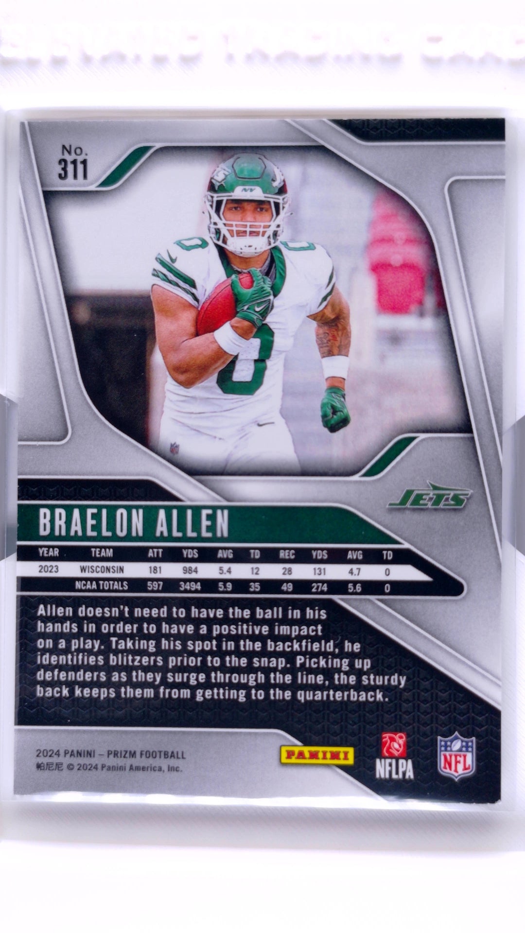 #311 Braelon Allen Rookie - back