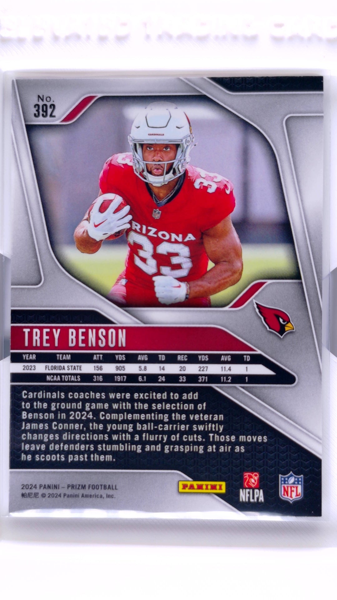 #392 Trey Benson Rookie - back