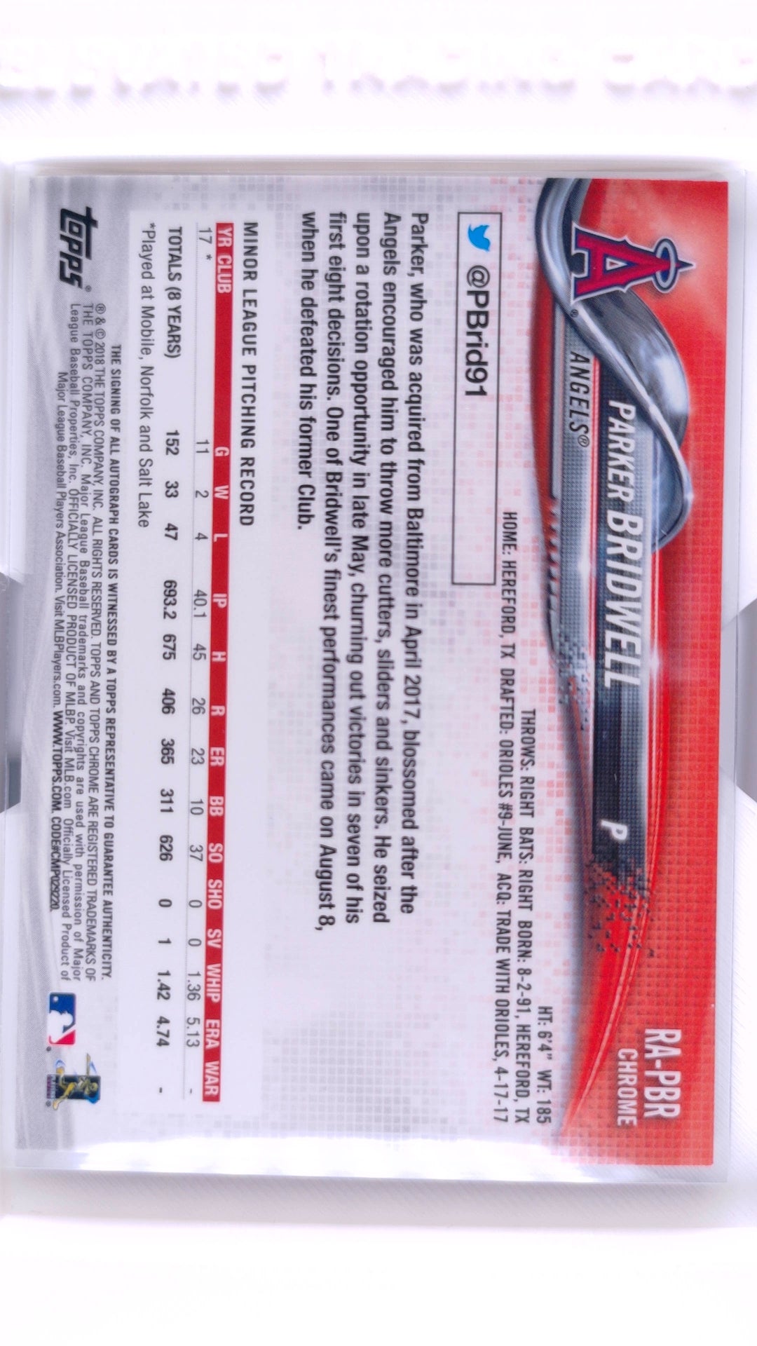 #RA-PBR Parker Bridwell Rookie Rookie Autographs - back