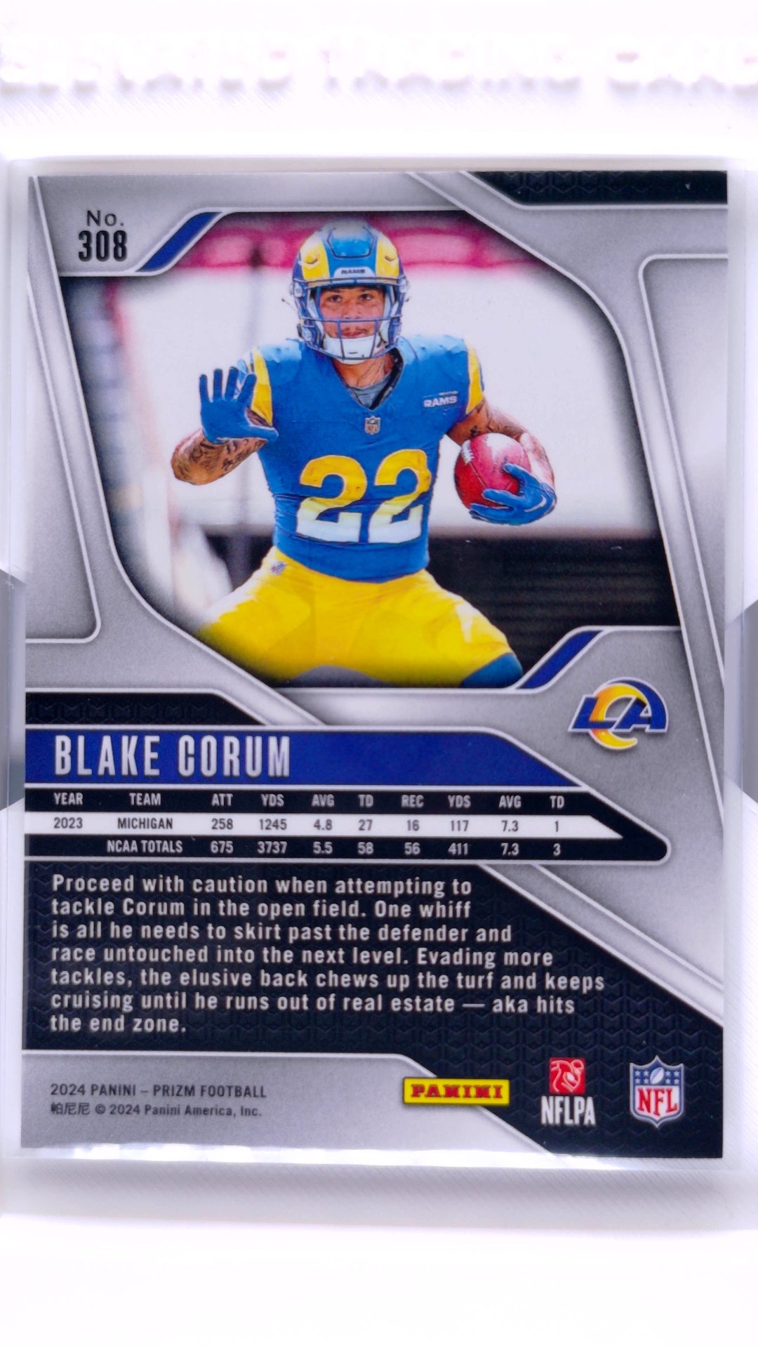 #308 Blake Corum Rookie - back