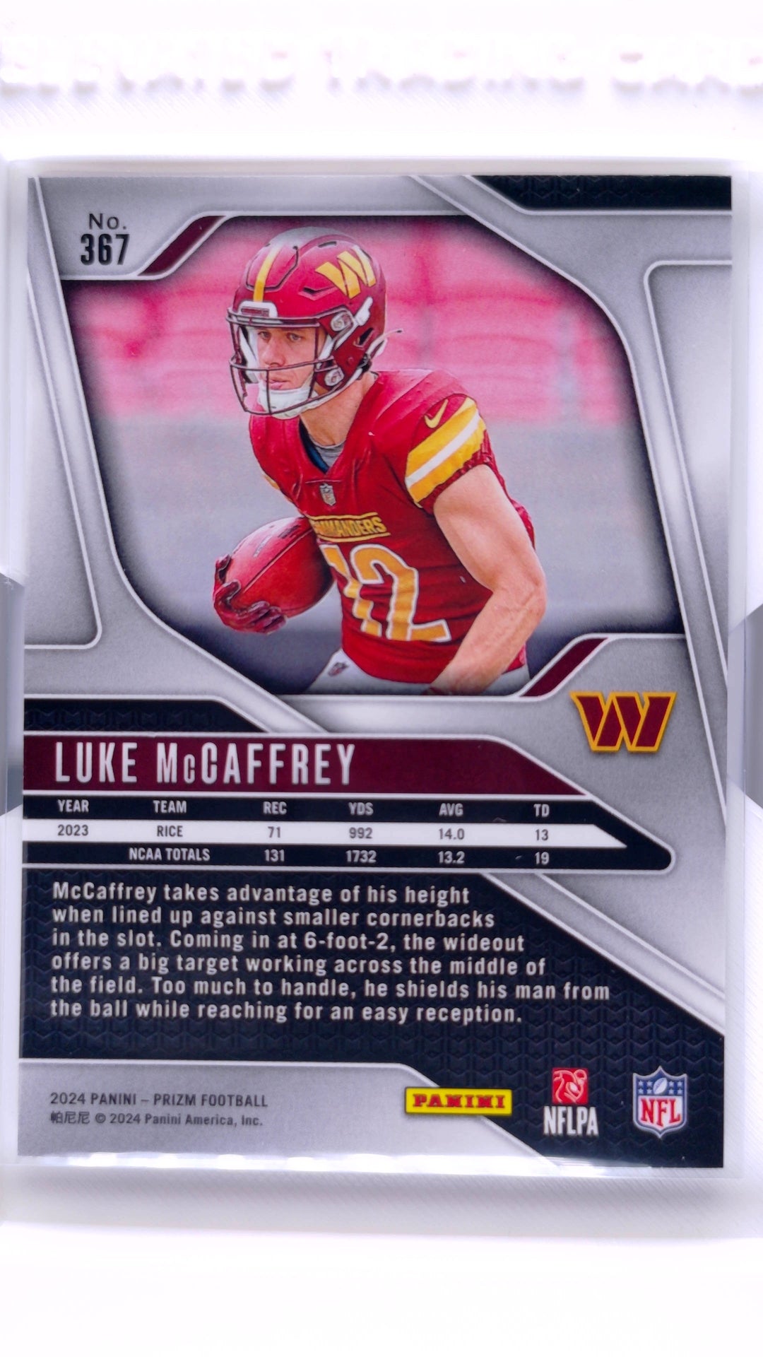 #367 Luke McCaffrey Rookie - back
