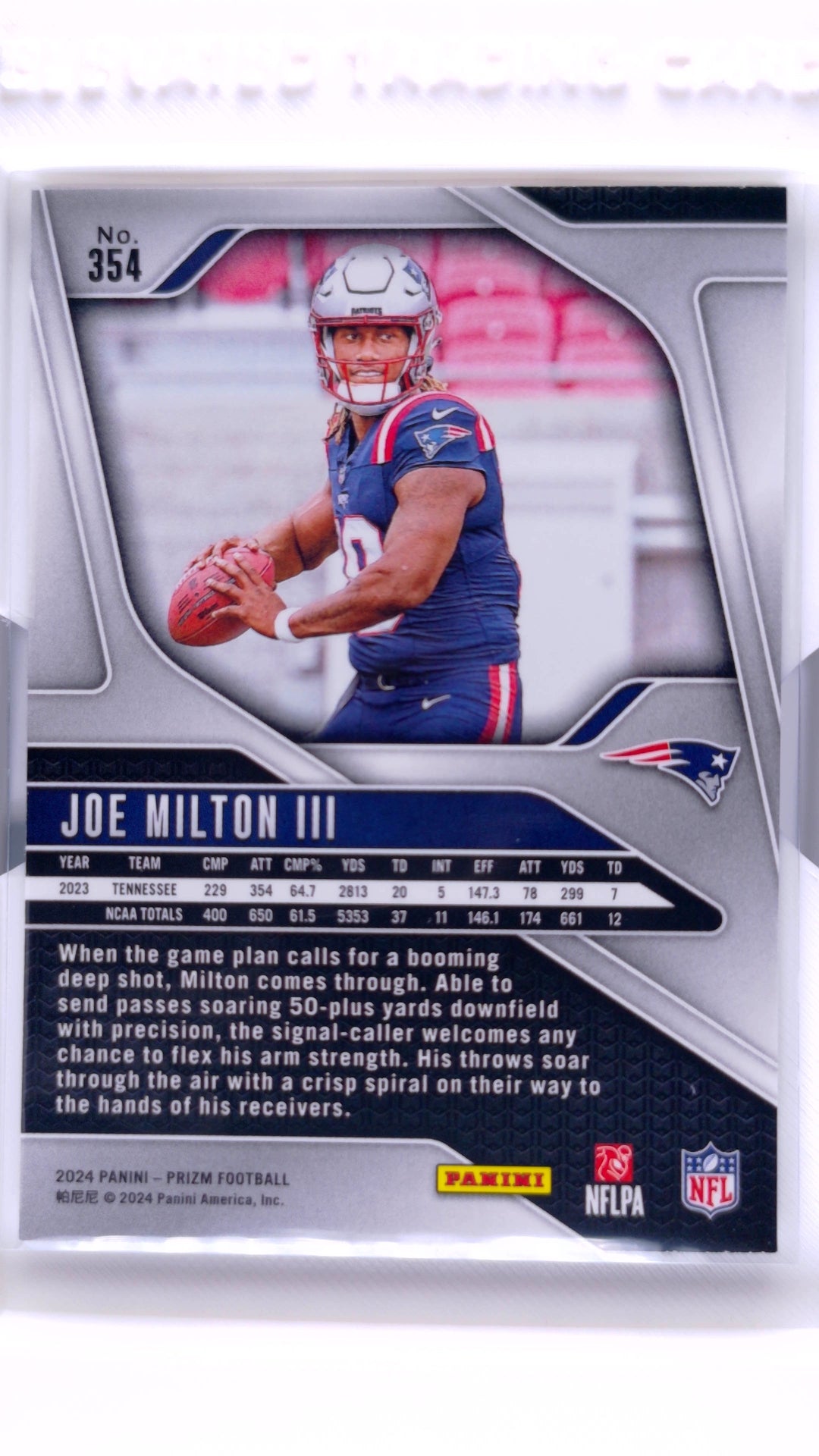 #354 Joe Milton III Rookie - back