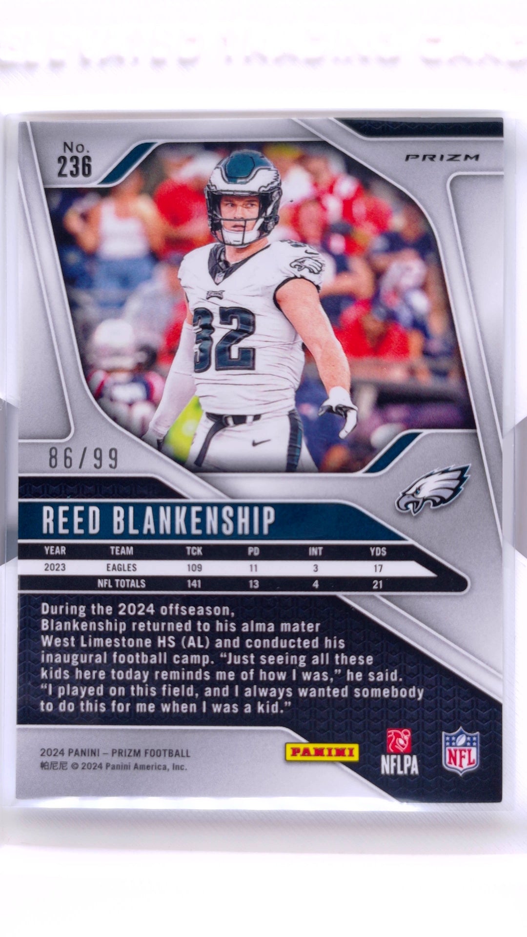 #236 Reed Blankenship Blue Ice Prizm #86/99 - back