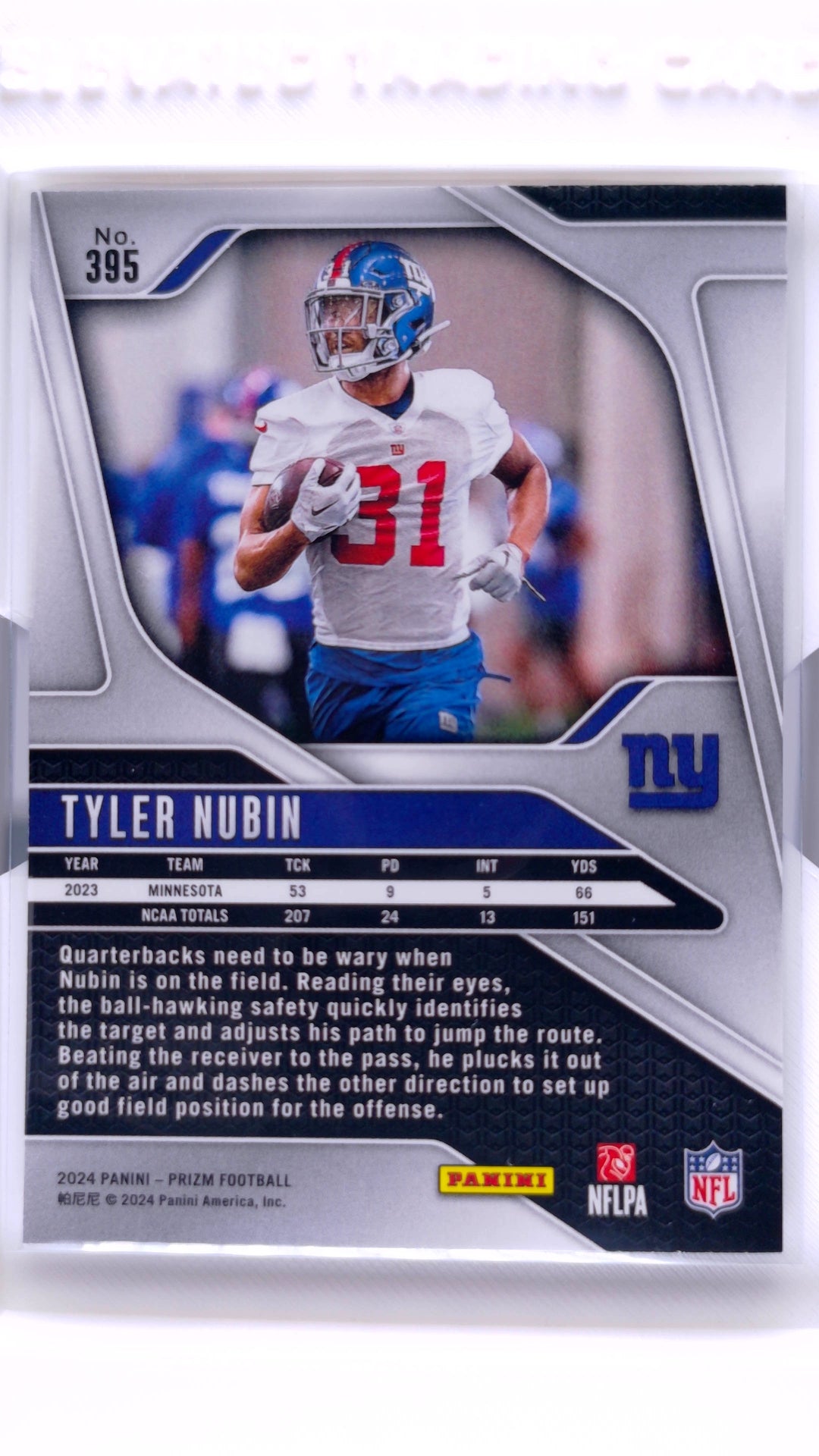#395 Tyler Nubin Rookie - back