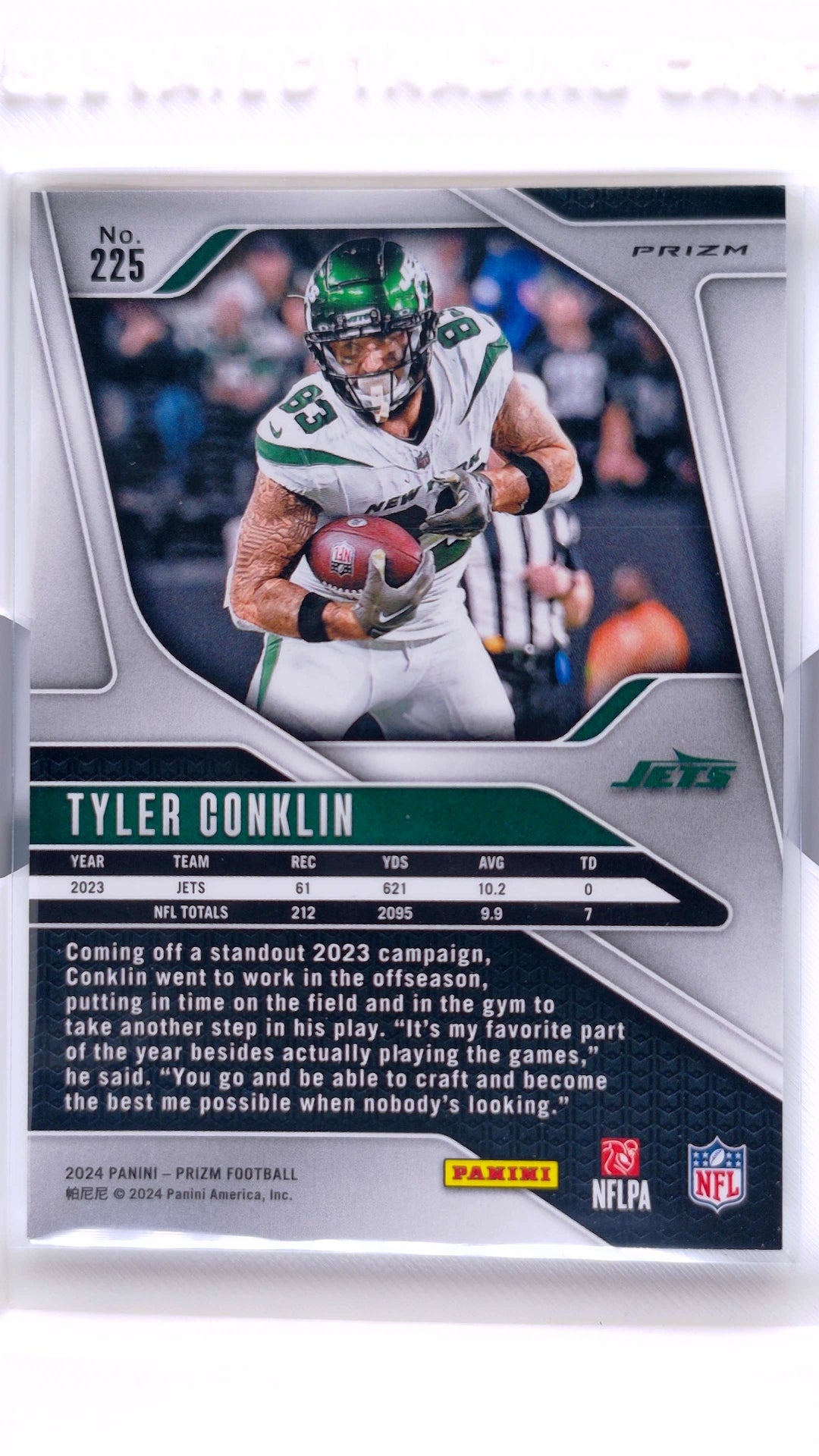#225 Tyler Conklin Silver Prizm - back