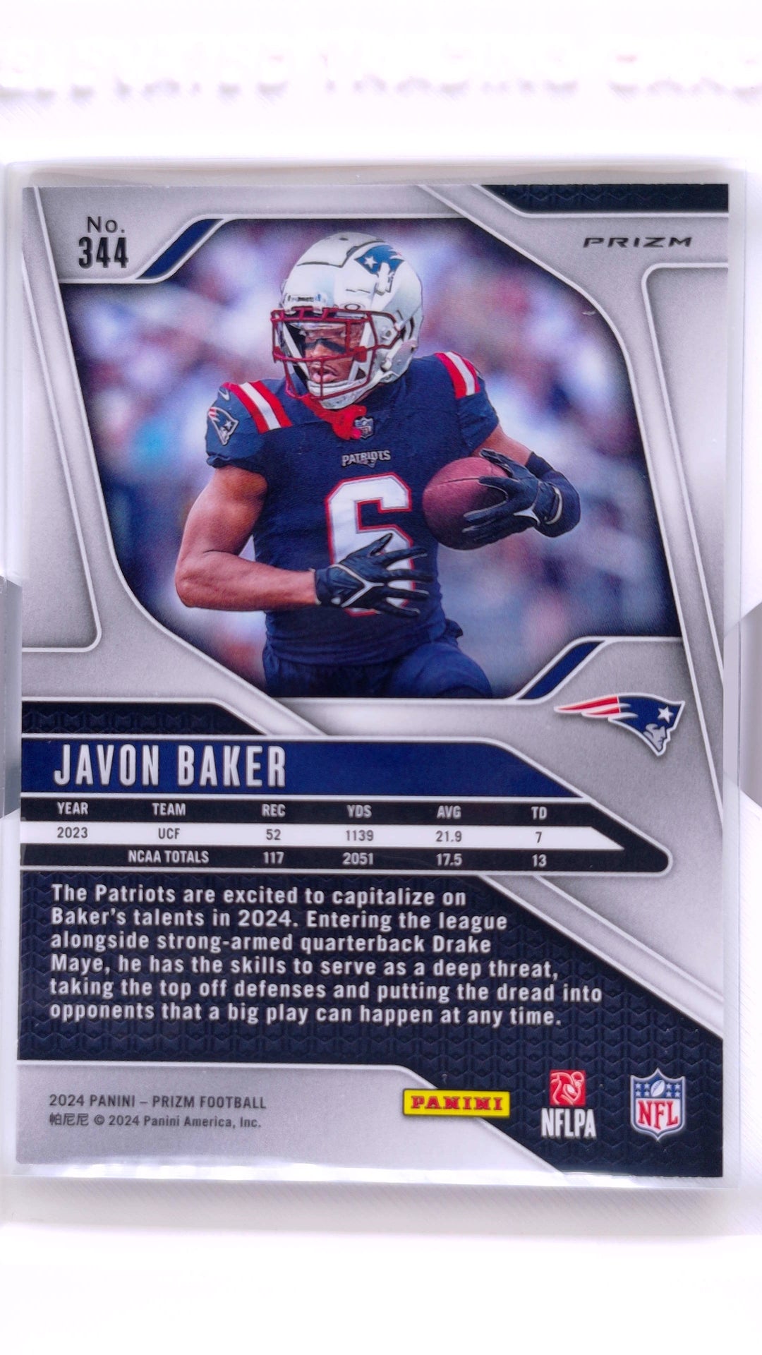 #344 Javon Baker Rookie Silver Prizm - back