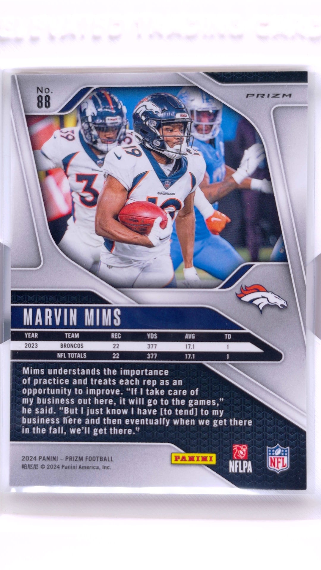#88 Marvin Mims Silver Prizm - back