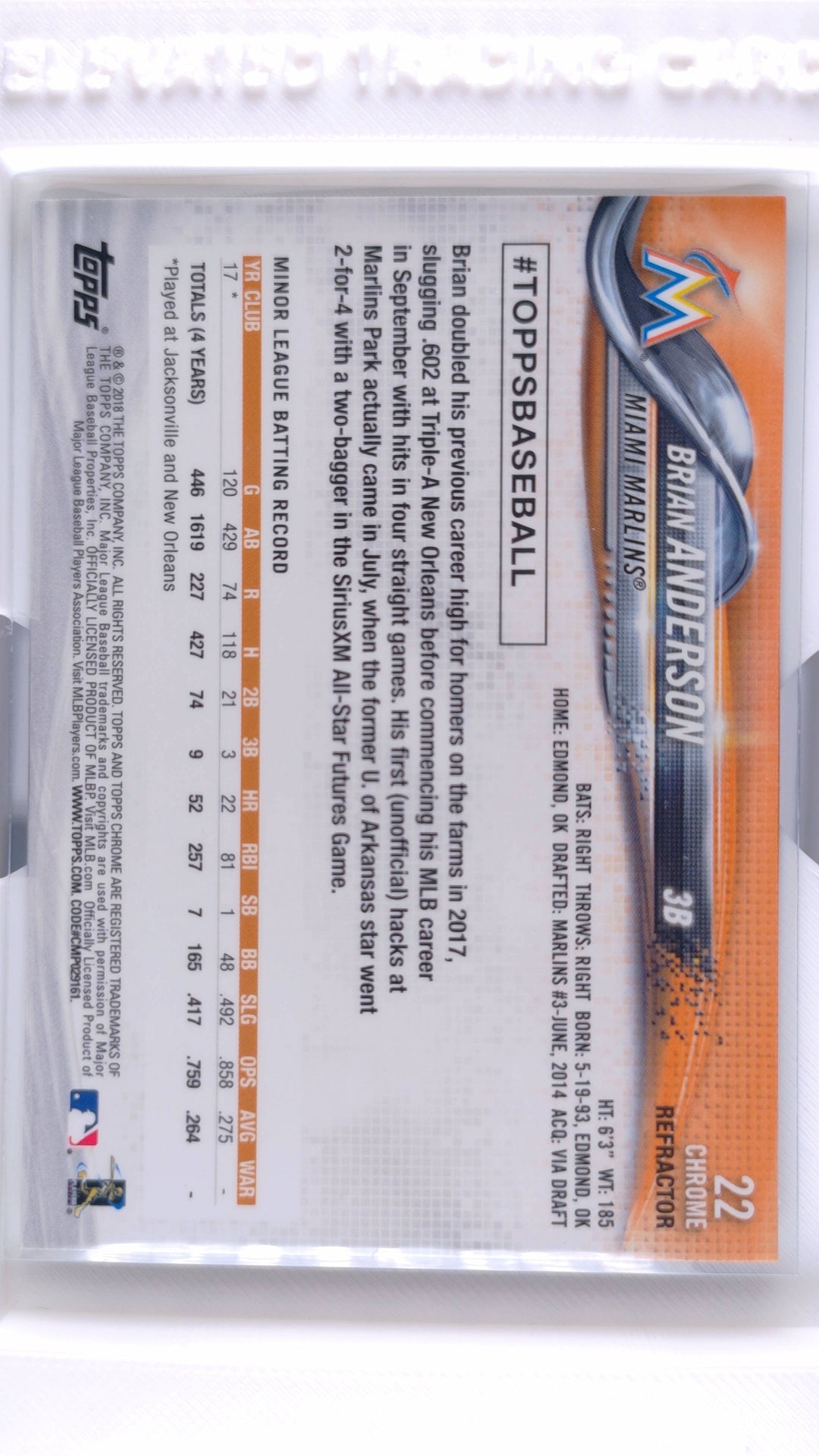 #22 Brian Anderson Rookie Refractor - back