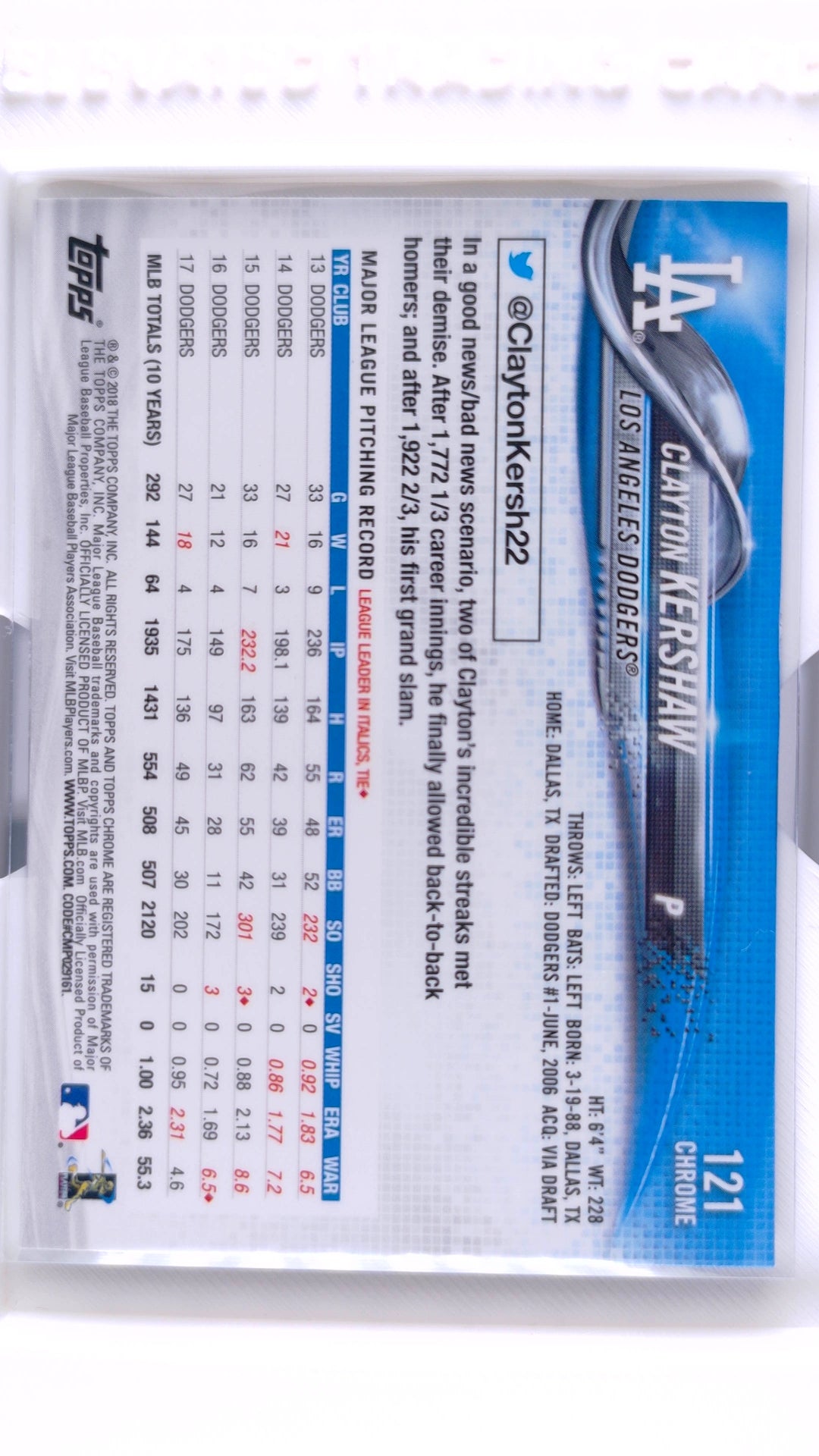 #121 Clayton Kershaw - back
