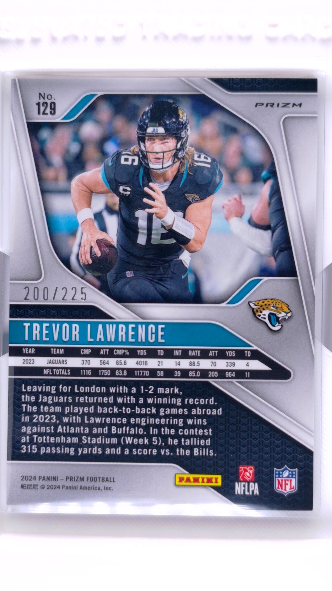 #129 Trevor Lawrence Purple Ice Prizm #200/225 - back