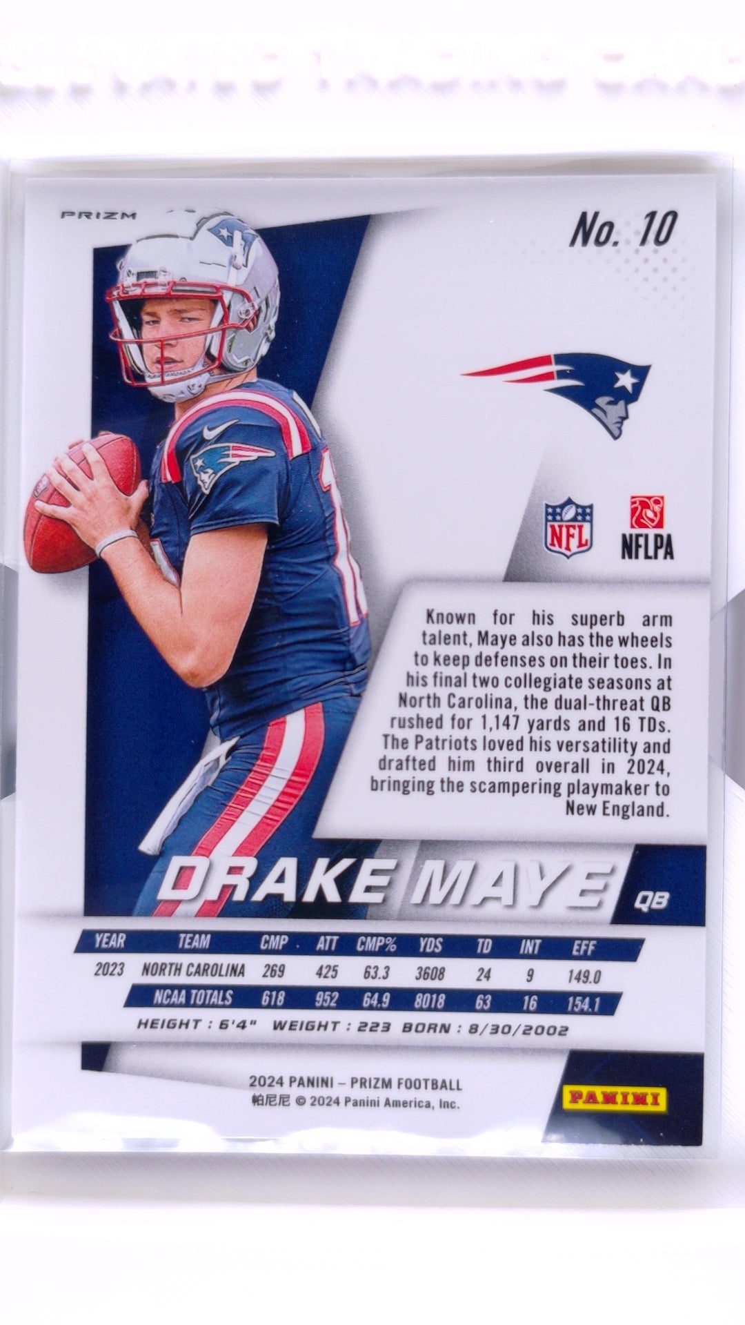 #10 Drake Maye Rookie Prizm Flashback Rookie Silver Prizm - back