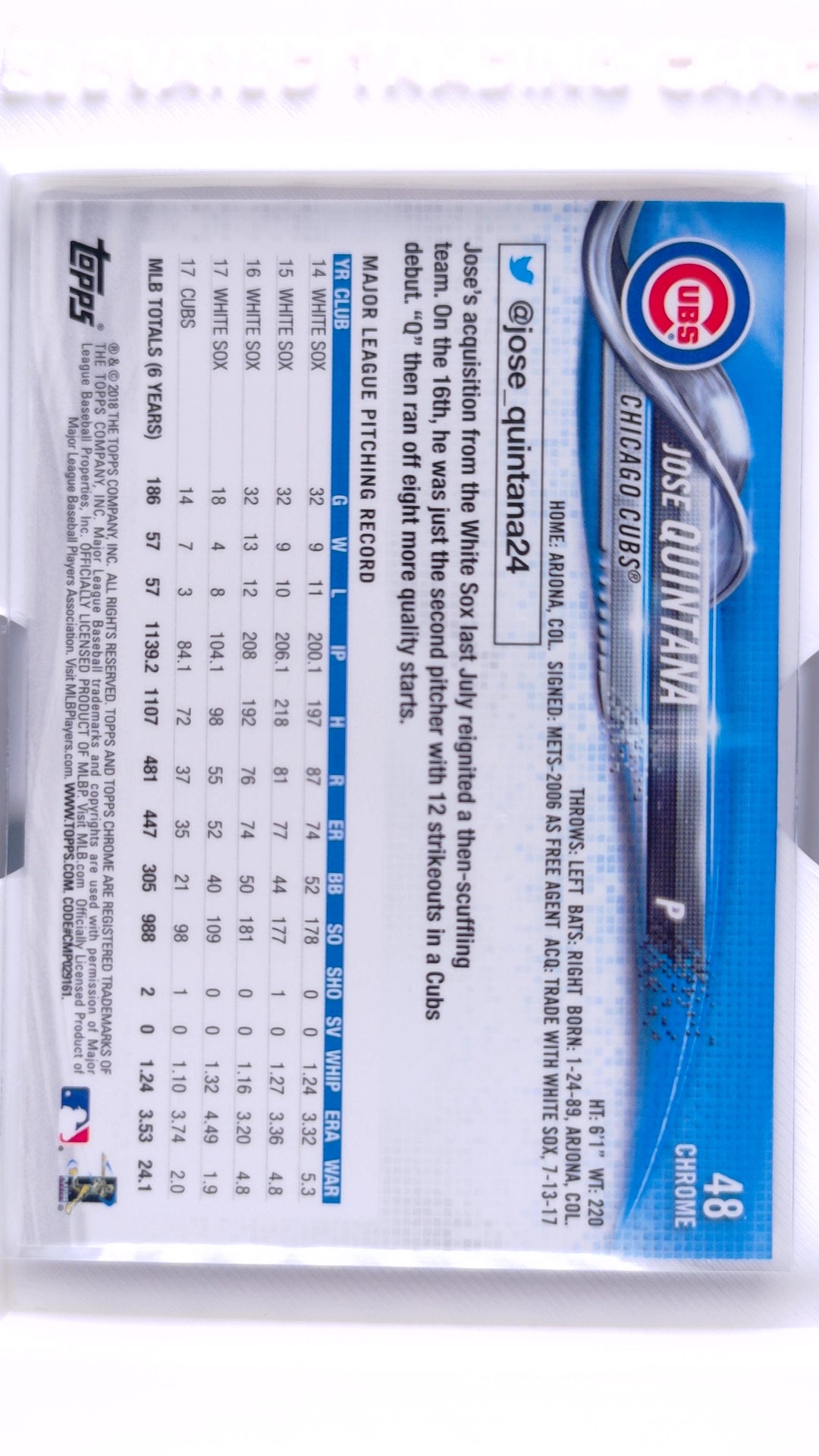 #48 Jose Quintana - back