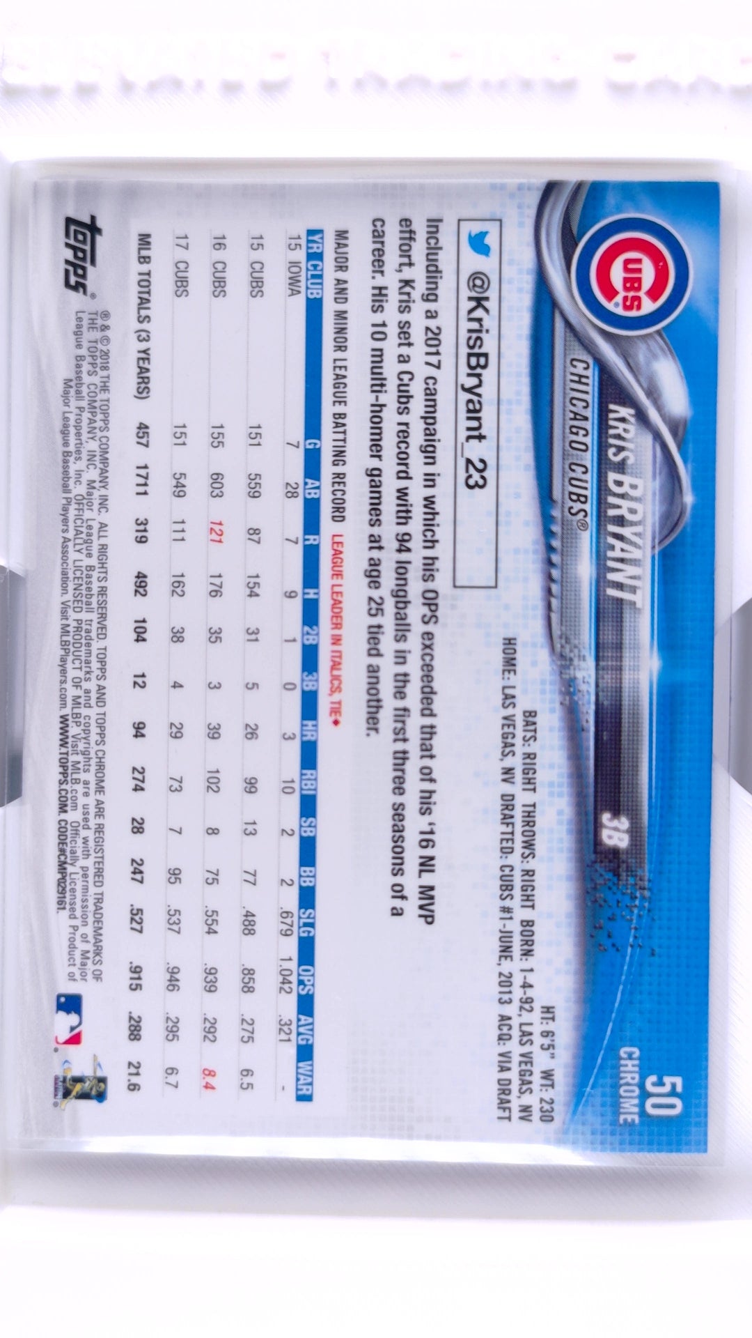 #50 Kris Bryant - back