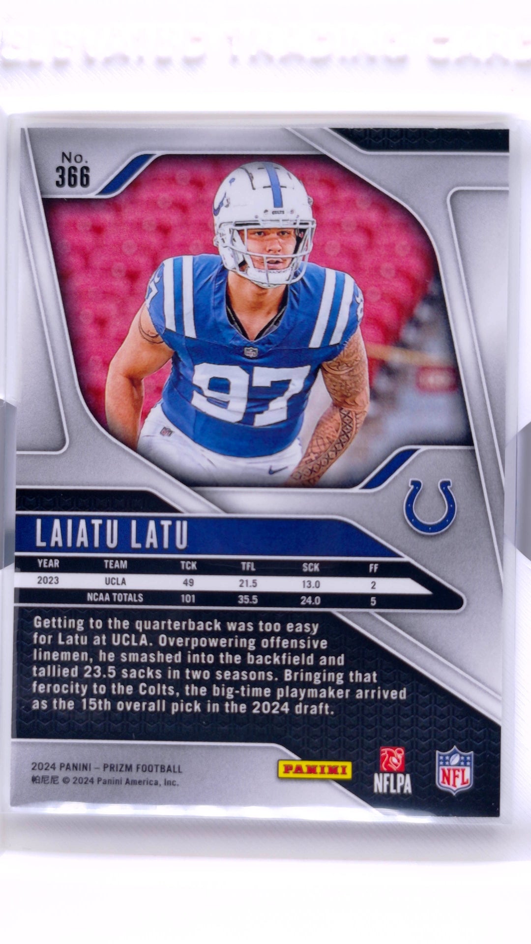 #366 Laiatu Latu Rookie - back