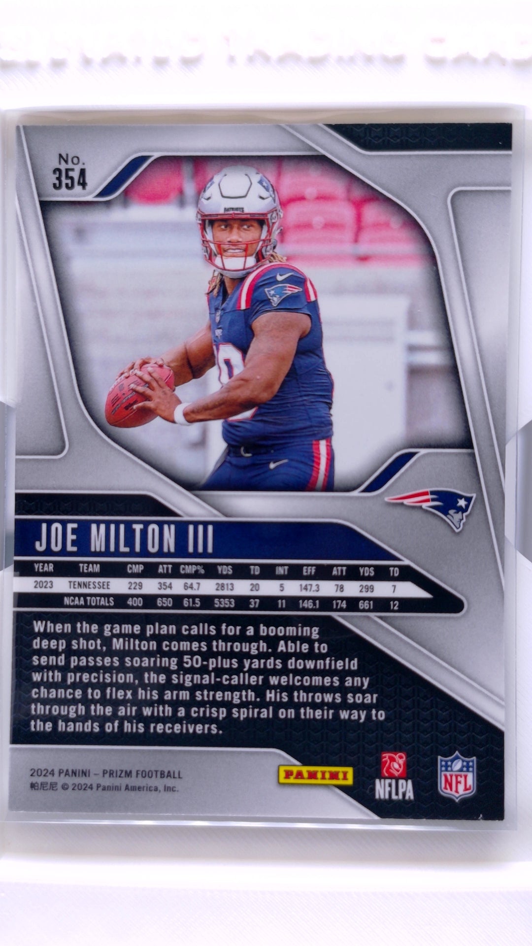 #354 Joe Milton III Rookie - back